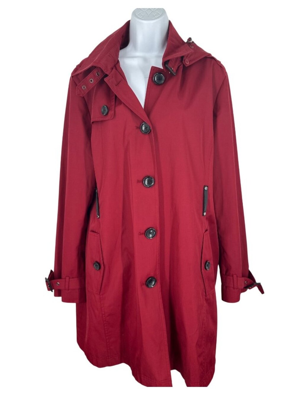 Michael Michael Kors Women's Detachable Hood Red Trench Coat Size XL